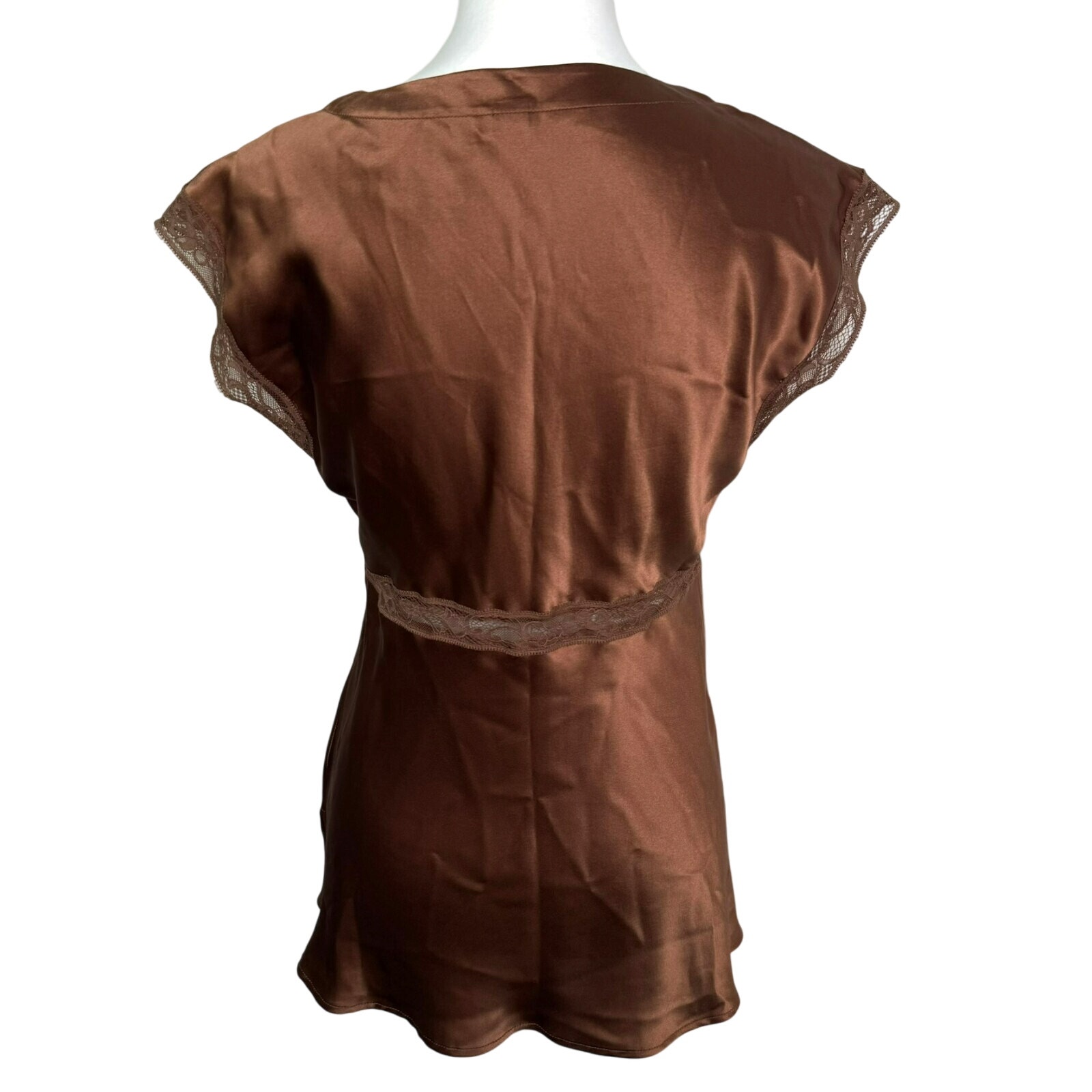 Neiman Marcus Nk Imode Women's Medium Brown 100% Silk Lace Blouse Tank Lingerie — image 2 of 8
